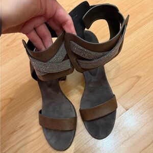 Brunello Cucinelli Elegant Brown Sandals with Silver Details